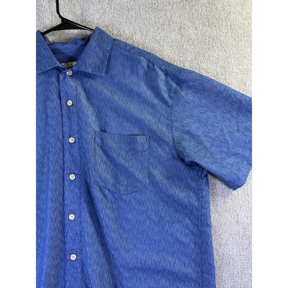 Batik Bay Mens Blue Textured Short Sleeve Button Down Shirt Size L Rayon Blend